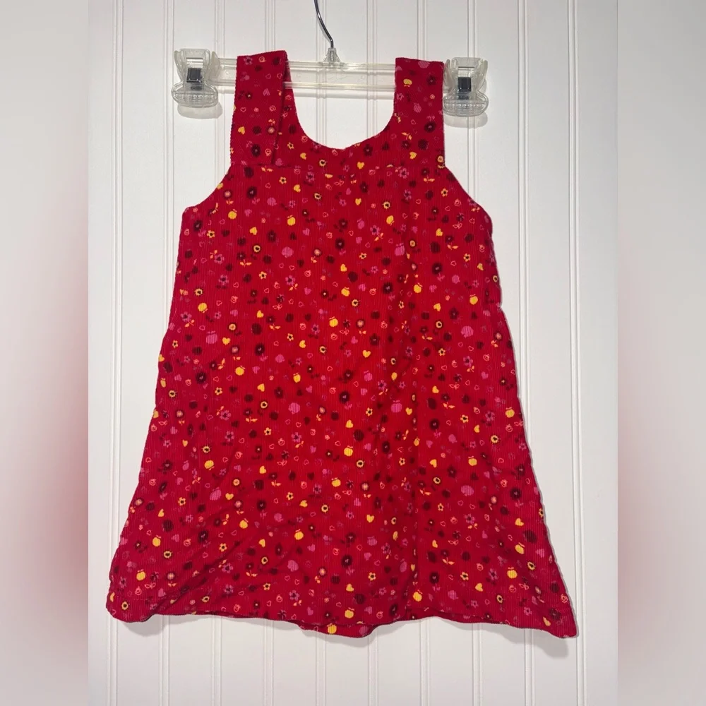 Handmade Red Floral Corduroy Sleeveless Dress